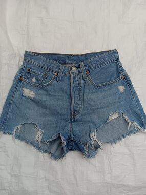 Levi's Distressed Light Blue Denim Jean Shorts